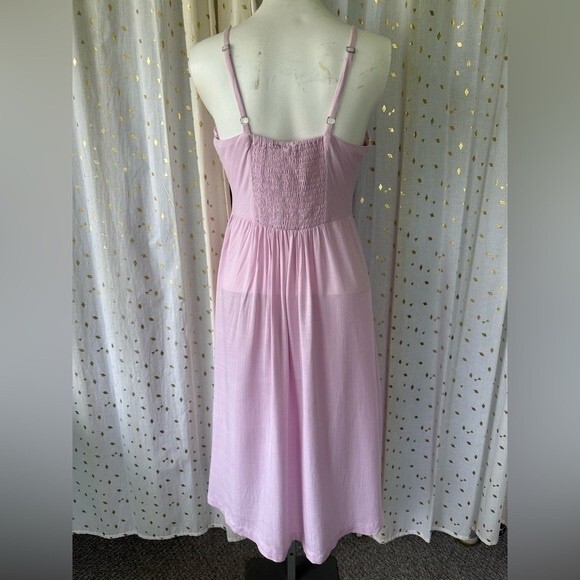 Good Luck Gem Nordstrom NWT Pink Button Down Sleeveless Midi Sun Dress Pockets S - Picture 6 of 10